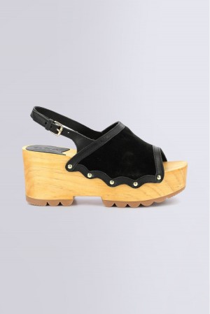 Dámské Sandály Kickers Kick Klínku Wood Sandal Læder Černé | 32795-AMQN