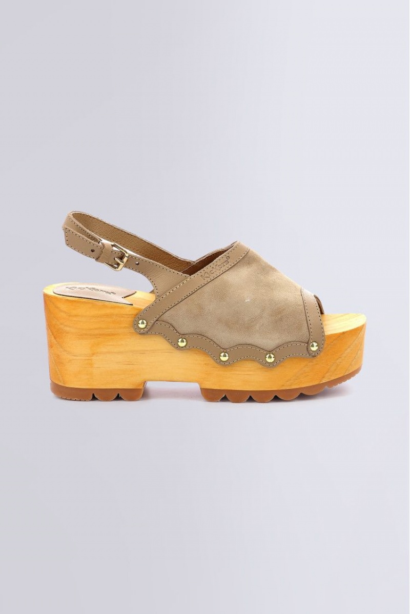 Dámské Sandály Kickers Kick Klínku Wood Light Sandal Læder Béžový | 01593-DPCY